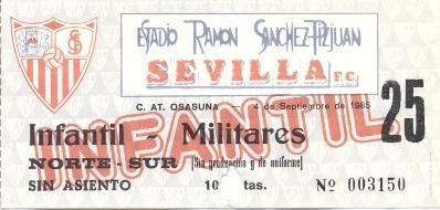 билет Испания Campeonato Espana Sevilla FC-CA Osasuna 1985 entrada match ticket