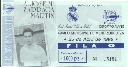 билет Испания Campeonato Espana Dep.Alaves-Real Madrid 1995 entrada match ticket