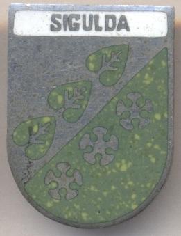 герб город Сигулда (Латвия) ЭМАЛЬ /Sigulda town,Latvia coat-of-arms enamel badge