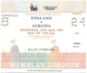 билет сб.Англия-Албания 1989 отб.ЧМ-1990 / England-Albania football match ticket
