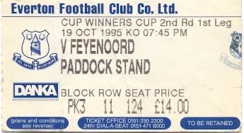 билет Everton FC England/Англия-Feyenoord Netherlands/Голланд. 1995 match ticket