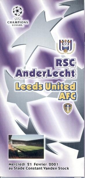 прог.RSC Anderlecht Belgium/Бельгия-Leeds United,England/Англ.2001 match program