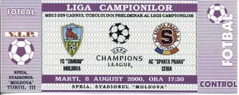 билет Зимбру/Zimbru Mold/Молд-Спарта/Sparta Praha Czech/Чехия 2000a match ticket