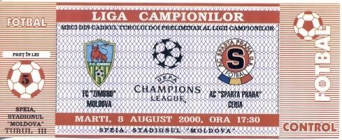 билет Зимбру/Zimbru Mold/Молд-Спарта/Sparta Praha Czech/Чехия 2000b match ticket