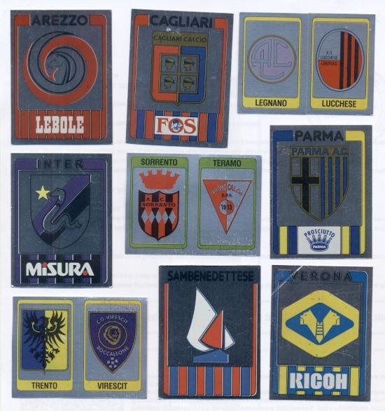 наклейки блестящие 9 штук ф.к.-Италия 1986-87 / Italy 9 clubs logos stickers