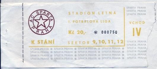 билет Чехия Ceskoslovensko Mistrovstvi Sparta Praha-? 198.vstupenka match ticket