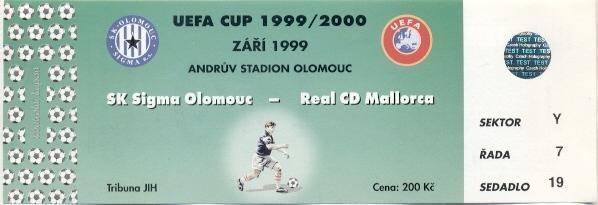 билет Сигма/Sigma Czech/Чех-Мальорка/Real Mallorca Spain/Испан.1999 match ticket