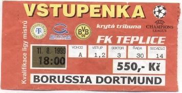 билет FK Teplice Czech/Чехия-Borussia Dortmund Germany/Герм. 1999a match ticket