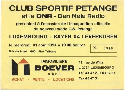 билет сб.Люксембург/Luxembourg- Байер/Bayer 04,Germany/Герман.1994a match ticket