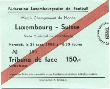 билет сб.Люксемб-Швейцария 1988 отб.ЧМ-1990 /Luxembourg-Switzerland match ticket