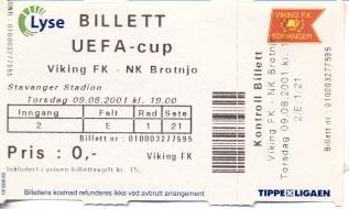 билет Viking Stavanger Norway/Норвегия-NK Brotnjo Bosnia/Босн.2001 match ticket