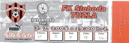 білет Spartak Trnava Slovak/Словач-Sloboda Tuzla Bosnia/Боснія 2004 match ticket
