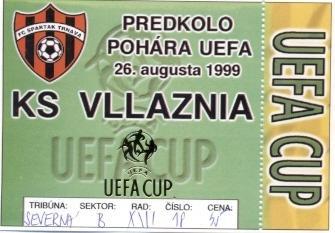 білет Spartak Trnava Slovakia/Словач.-Vllaznia Albania/Албанія 1999 match ticket