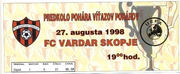 білет Spartak Trnava Slovakia/Словач-FC Vardar Macedonia/Макед.2003 match ticket