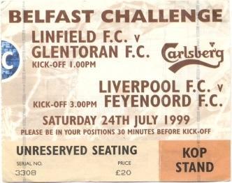 білет Liverpool FC England/Англія-Feyenoord Netherlands/Нідерл.1999 match ticket