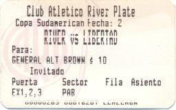 білет River Plate Argentina-Libertad Paraguay Sudamericana cup 200? match ticket