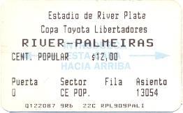 білет River Plate,Argentina- Palmeiras,Brazil Libertadores cup 199? match ticket