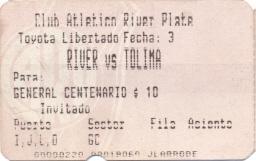 білет River Plate,Argentina- Tolima,Colombia Libertadores cup 199? match ticket