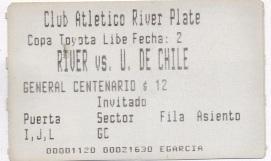 білет River Plate,Argentina-Universidad Chile Libertadores cup 199? match ticket