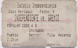 білет Independiente Argentina-Gremio Brazil, MercoSur cup football match ticket