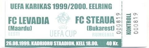 білет Левадія/Levadia Estonia/Естонія-FC Steaua Romania/Румун. 1999 match ticket