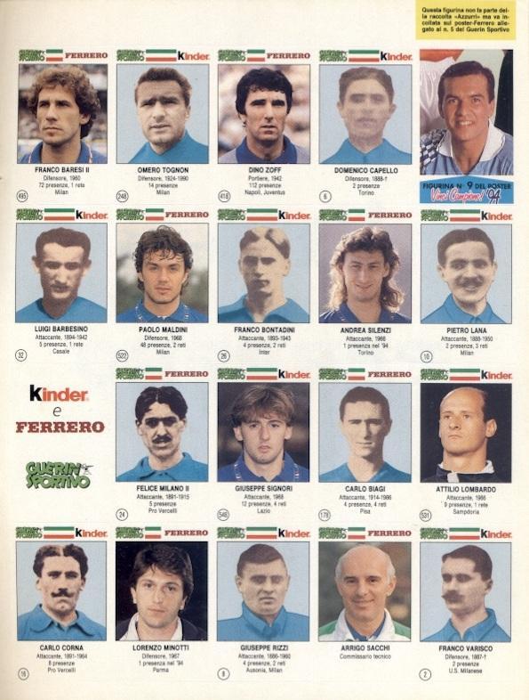 наклейки 19 шт.футболісти Італія збірна-історія10/team Italy 19 players stickers