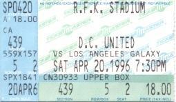 білет США чемпіонат 1996b championship USA-MLS LA Galaxy*-DC United match ticket