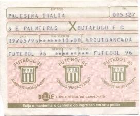 білет Бразилія чемп-т 1996 championship Brazil Palmeiras-Botafogo match ticket