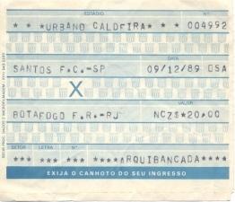 білет Бразилія чемпіонат 1989 championship Santos FC-Botafogo FR match ticket