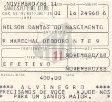 білет Бразилія чемпіонат 1988 championship Santos FC-? match ticket