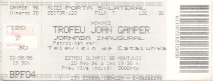 білет FC Barcelona Spain/Іспанія-San Lorenzo Argentina/Аргент.1996 match ticket