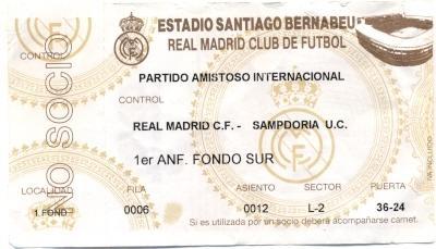 білет Real Madrid Spain/Іспанія-Sampdoria UC Italy/Італія friendly match ticket