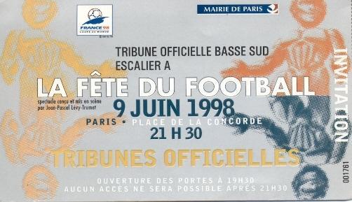 білет ЧС-1998 Свято футболу 09.06.98 / World cup 1998 Fete du Football ticket