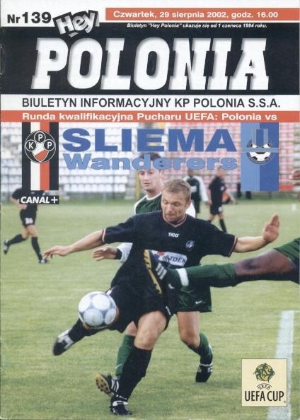 прог.Polonia Warsaw Poland/Польща-Sliema Wander. Malta/Мальта 2002 match program