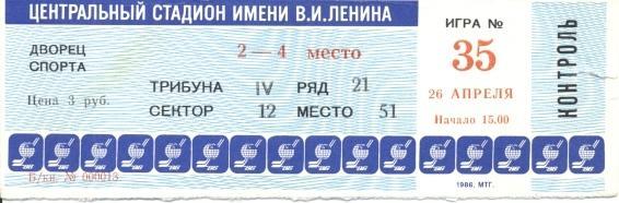 білет Швеція-Канада ЧС-1986 /Sweden-Canada ice hockey World ch.ship match ticket