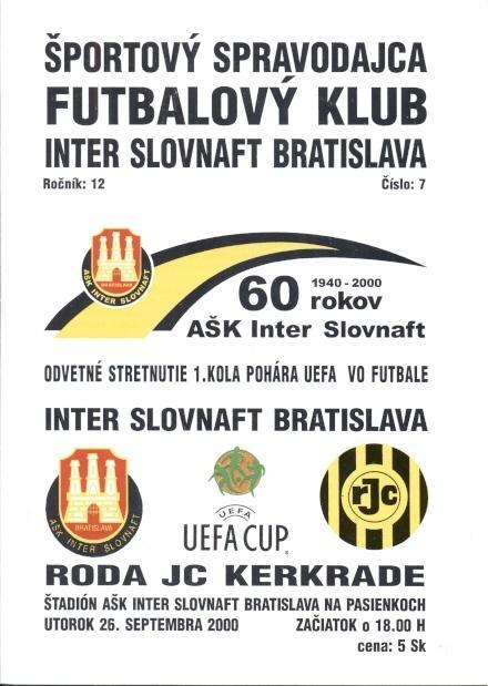 прог.Інтер/Inter Slovakia/Словач.-Roda JC Netherlands/Нідерл.2000 match program