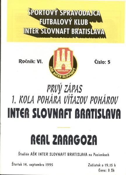 прог. Інтер/Inter Slovakia/Словач-Real Zaragoza Spain/Іспанія 1995 match program