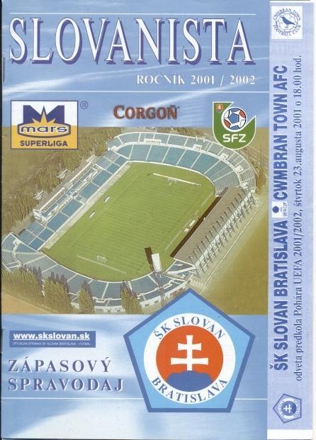 прог.Слован/Slovan Slovak/Словач- Кумбран/Cwmbran Wales/Уельс 2001 match program