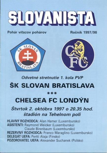 прог.Слован/Slovan Slovak/Словач-Челсі/Chelsea FC Engl/Англія 1997 match program