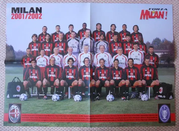 постер А2 футбол Мілан (Італія) 2002 / AC Milan, Italy football team poster