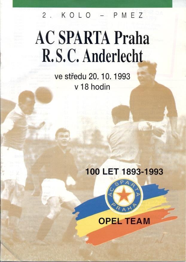 прог.Sparta Prague Czech/Чехія-RSC Anderlecht Belgium/Бельгія 1993 match program