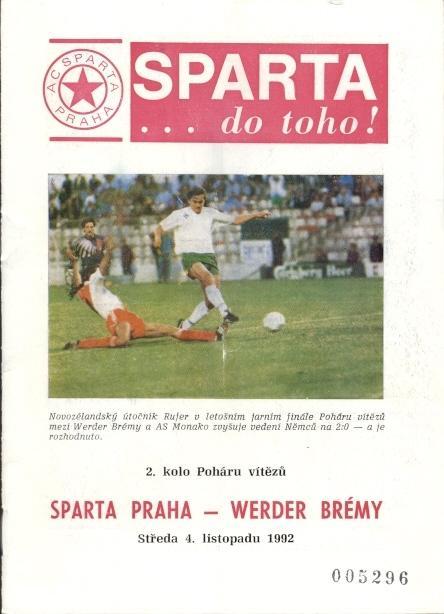 прог.Sparta Praha Czech/Чехія-Werder Bremen Germany/Німеччина 1992 match program