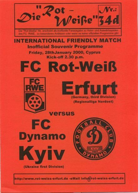 прог.Ерфурт/Rot-Weiss Erfurt Німеччина-Динамо Київ/D.Kyiv 2000 МТМ match program