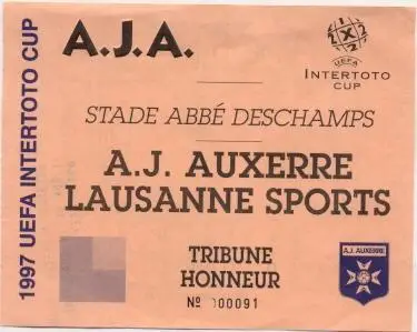 білет AJ Auxerre France/Франція-Lausanne Sports Switzerl/Швейц.1997 match ticket