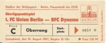 білет НДР DDR-Meistersch.Union Berlin-BFC Dynamo1987 Eintrittskarte match ticket