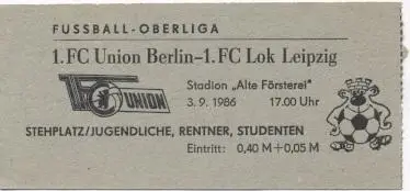 білет НДР DDR-Meisters.Union Berlin-Lok Leipzig 1986 Eintrittskarte match ticket