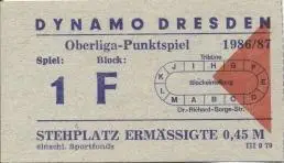 білет НДР DDR-Meisterschaft Dynamo Dresden-? 1986/87 Eintrittskarte match ticket