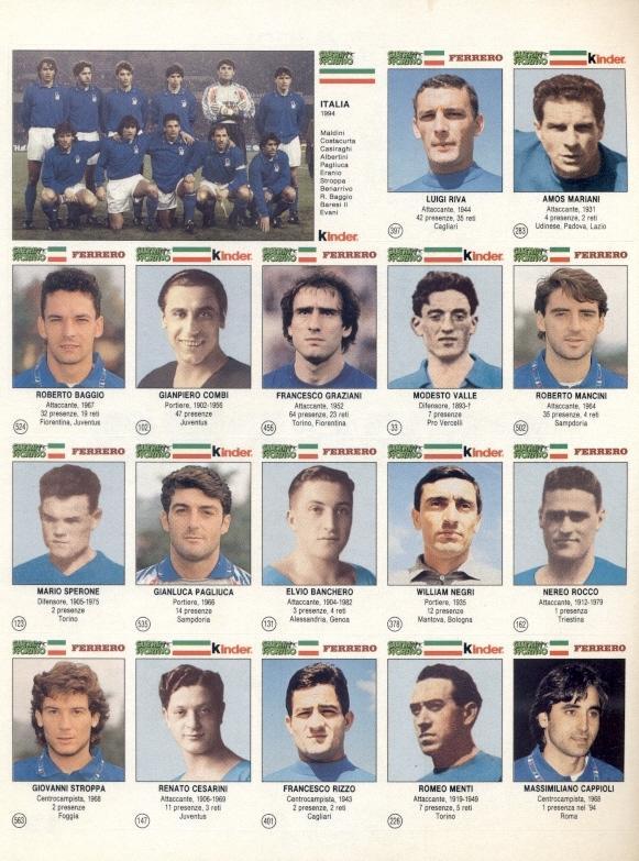 наклейки 18 шт.футболісти Італія збірна-історія9 /team Italy 18 players stickers