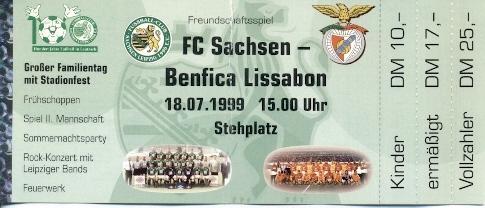 білет Sachsen Leipzig Germany/Німеч.-Benfica Portugal/Португал.2000 match ticket