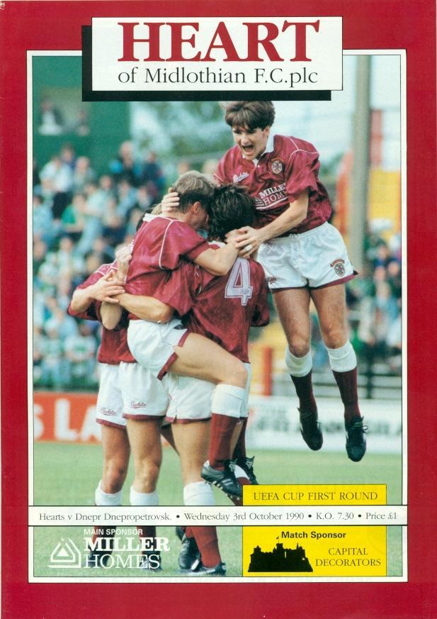 прог.Хартс/Heart FC Scotland/Шотландія- Дніпро/Dnipro Ukraine 1990 match program